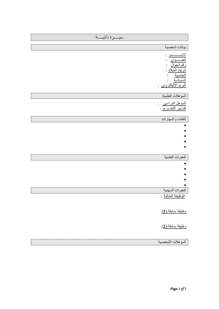 نموذج سيرة ذاتية جاهز